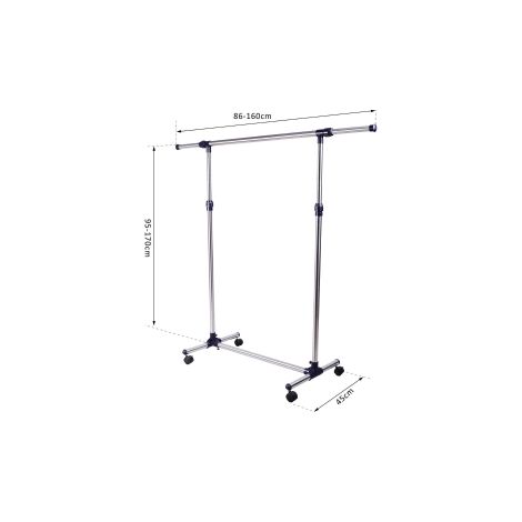 Portant à vêtements mobile en acier inoxydable avec hauteur réglable et barre extensible sur roulettes pour chambre (1/5)