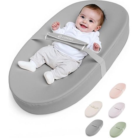Matelas à Langer en Cuir Végétalien, 80 x 40 cm, Imperméable et Lavable, avec Ceinture de Sécurité, Design Antidérapant, Doux et Léger, Gris (1/5)