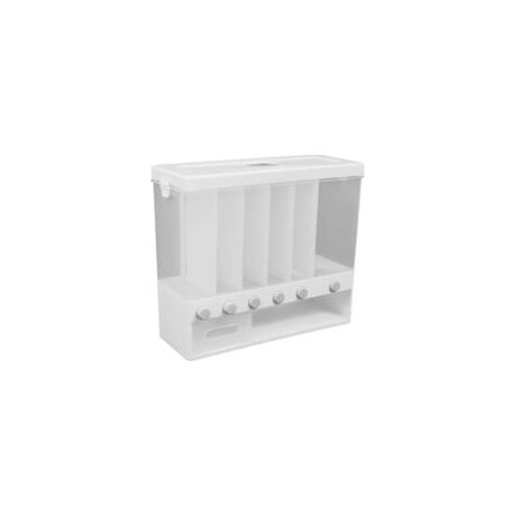 Distributeur d'aliments secs, distributeur de céréales mural à 6 compartiments avec couvercles, réservoir de stockage pour céréales, riz, noix et haricots