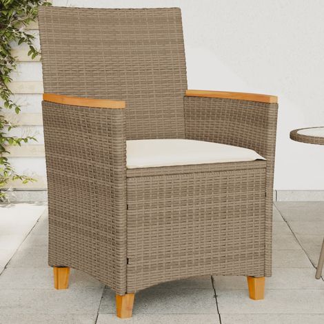 Sillas de jardín con cojín 2 uds ratán PE beige y madera acacia vidaXL (1/5)