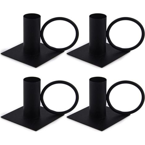 4 pièces bougeoir cône Divers accessoire de portail, métal noir rétro, base large, pour bougies coniques standard, décoration intérieure