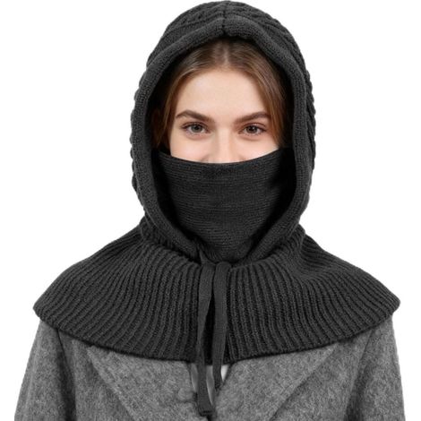 Strickmütze mit Kapuze und Nackenwärmer, 3-in-1 Sturmhaube Unisex Grau (1/5)