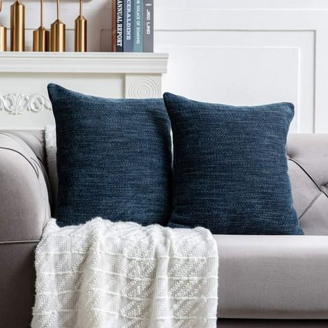 Lot de 2 housses de coussin décoratives grises et bleues 50 x 50 cm (20 x 20 pouces) style ferme, pour canapé ou fauteuil. (1/5)