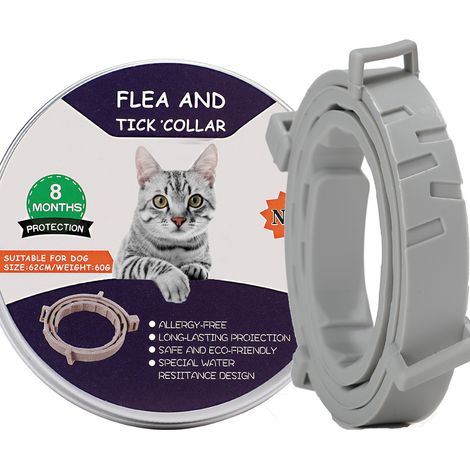 Collier pour chat 1 pièce collier anti-insectes et anti-puces pour chats (chat 18 kg 38 cm, gris) collier anti-insectes et anti-puces (1/2)