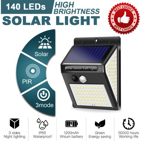 Ortviai Applique Solaire Extérieure avec Capteur de Mouvement, 140 LED, 2400 lm, 3 Modes, IP65, ABS (1/5)