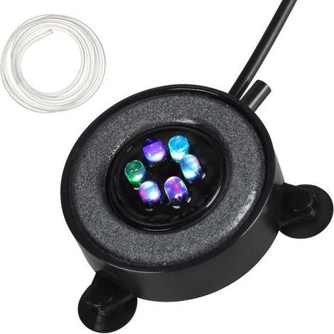 Bulleur Aquarium Lumineux LED Diffuseur d'Air pour Poisson Lampe Submersible avec Ventouses