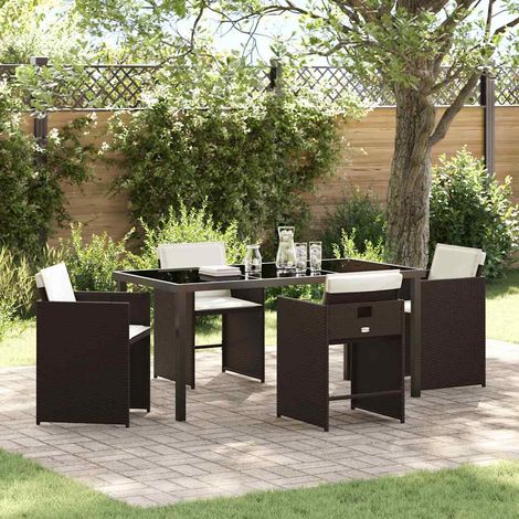 Garten Essgruppe 5 pcs Braun Poly-Rattan (1/5)