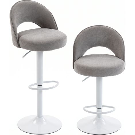 Lot 2 Tabourets Bar Gris - Chenille Rembourrée - Hauteur Réglable - Pivotant 360° - Polyvalent Moelleux. (1/5)