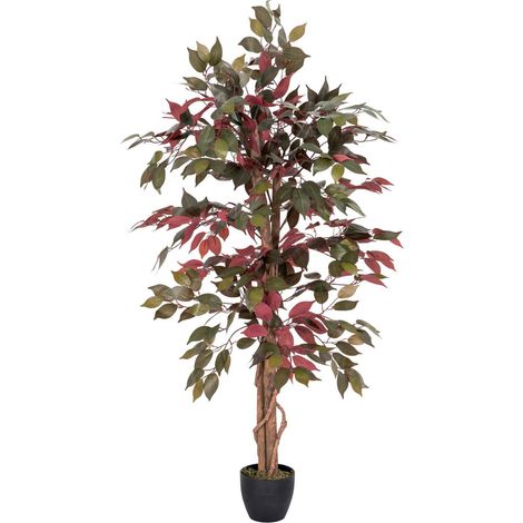 HOMESCAPES Red and Green Artificial Capensia Tree with Real Wood Trunk, 4 Ft