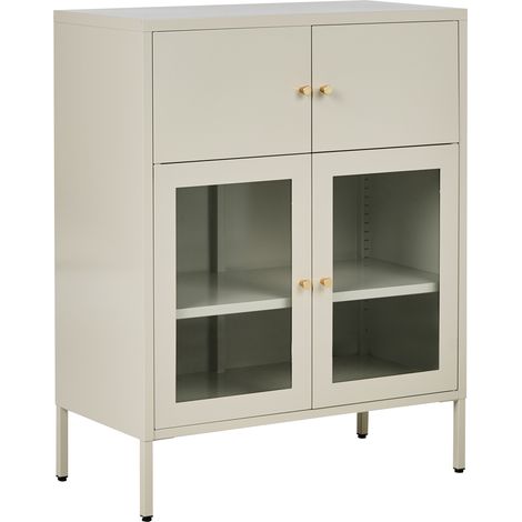 Vitrina de metal con 2 puertas y 2 puertas de vidrio beige claro escandinavo Esholt