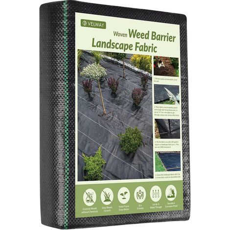 Velway Toile de Paillage 1,2x15m - Géotextile 100g/m2 Anti-Mauvaises Herbes - Tissé PP Perméable Résistant UV - Noir (1/5)