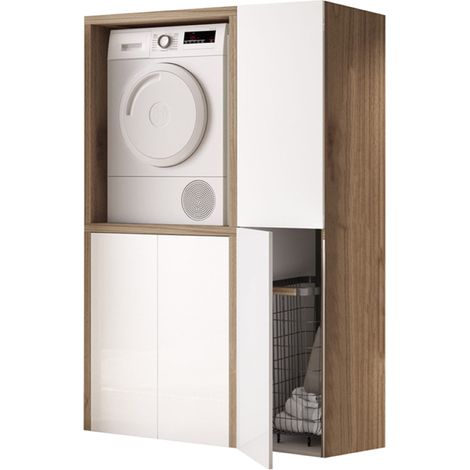 Mobile Lavatrice doppio 119x182h Legno con Colonna Bianco/Noce (1/2)