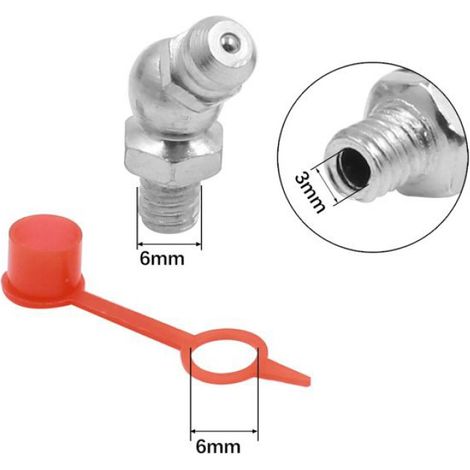 Graisseur M6x1 Coudé 45° Raccord Nipple Graisseur Placage Fer-Zinc avec Capuchon Anti-poussière pour Voiture 20 Kits (1/5)