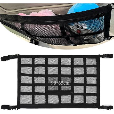 Filet de Rangement pour Toit Voiture 90x65cm Organiseur Sac Filet Rangement Vetement pour Coffre de Toit Voiture Universel Maille Filet de Cargaison de Plafond pour SUV,Jeep,Van,Camping-Cars (1/5)