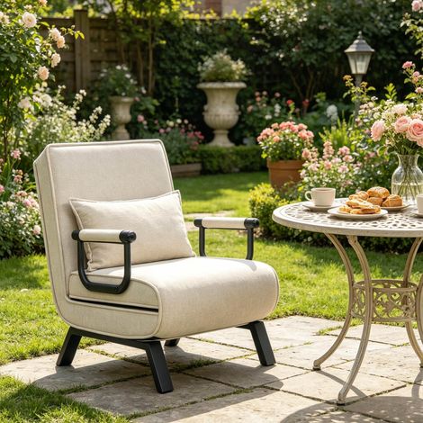 Poltrona convertibile 3 in 1, beige, schienale regolabile 5 posizioni, struttura in metallo HAVRYA (1/5)