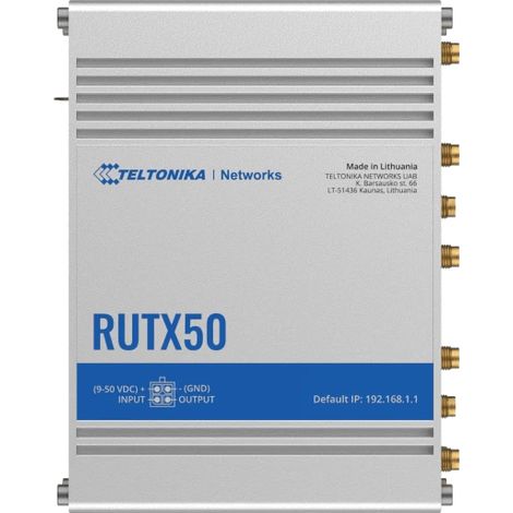 Router Industriale Teltonika RUTX50 5G Professionale con Wi-Fi 5, Doppia SIM, 5 Porte RJ45 1000 Mbit/s e Modem Integrato LTE/UMTS Dual Band 2.4 GHz e 5 GHz