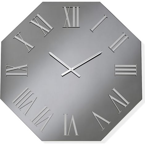 Orologio ottagonale 80x80 cm in cristallo Fume' e numeri Argento - DYLAN