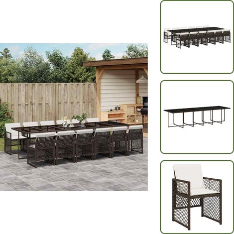 13-tlg. Garten-Essgruppe mit Kissen Braun Poly Rattan - Garten Essgruppe - Garten Essgruppen - Outdoor Essgruppe - Terrasse Essgruppe (1/5)