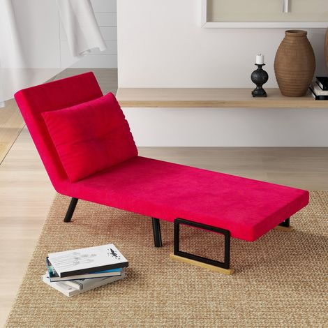Sofá cama individual 4 en 1, silla plegable con respaldo ajustable en 5 posiciones, sofá cama con cojín, asiento acolchado, terciopelo para el hogar y la oficina, 63x73x81 cm, rojo