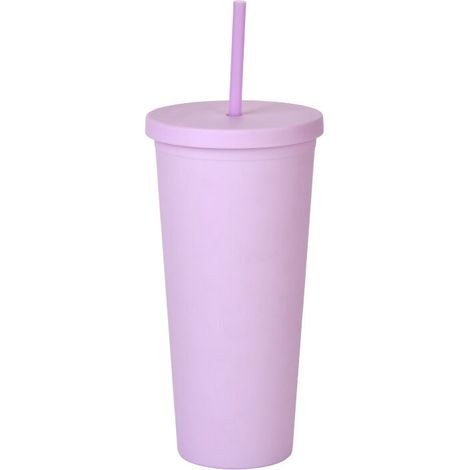 Tasse en plastique réutilisable de 700ml, tasse d'eau froide, tasse à boire de couleur unie à Double couche avec couvercle et paille (1/5)