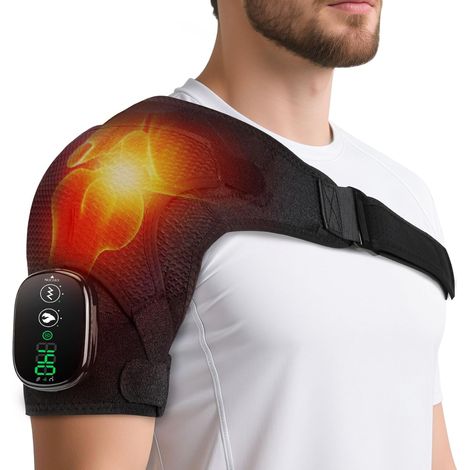 Coussin de massage chauffant sans fil pour les épaules support avec 3 niveaux réglables chaleur et vibrations (1/4)