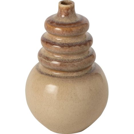 Vase en poterie beige au relief sculptural - écru et beige nuancé (1/4)