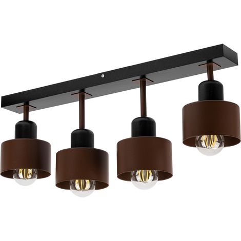 Lámpara de techo negra de madera y metal de estilo escandinavo, 4xE27, iluminación LED moderna para salón, cocina, dormitorio, habitación infantil, loft. (1/5)
