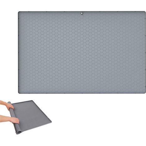 Futternapf-Unterlage für Haustiere – 87 x 55 x 1,7 cm – Rutschfest – Mit Abflusslöchern – Für unter der Spüle, zum Füttern von Haustieren und auf dem Tisch – Grau – Wasserdicht (1/5)