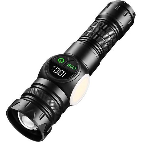 Potente torcia a LED con funzione di ricarica USB, torcia tattica magnetica con luce laterale COB, funzione zoom per campeggio e pesca. (1/5)