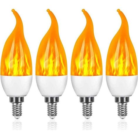 yoouyida Lot de 4 Ampoules LED 3 W E14 Ampoule Effet Flammes avec 1 Modes d'éclairage Ampoule Décorative pour Halloween, Noël, Saint-Valentin, Fête de mariage (1/4)
