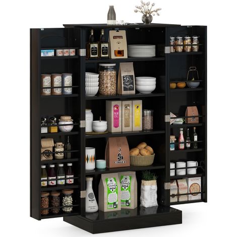 Mobile da cucina con 2 ante e dispositivi anti-ribaltamento contenitore, Mobile credenza per soggiorno Nero (1/5)