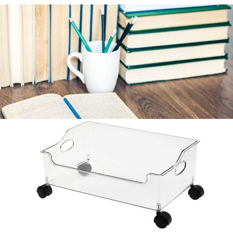 Boîte de rangement à roulettes transparente en plastique, idéale pour ranger des livres sous un bureau, pour l'école, les dortoirs, le bureau ou la chambre. (1/5)