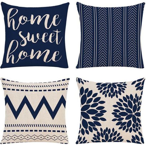 Lot De 4 Housses De Coussin Décoratives Pour Canapé, Salon, Extérieur - 45 X 45 Cm - Bleu (1/4)