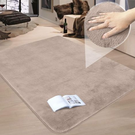Tappeto spesso e lussuoso che ricorda l'elegante pelliccia di coniglio, 1100 g/m². Tappeto antiscivolo per comodino, soggiorno, cucina, arredamento (80 x 150 cm, cammello). (1/5)