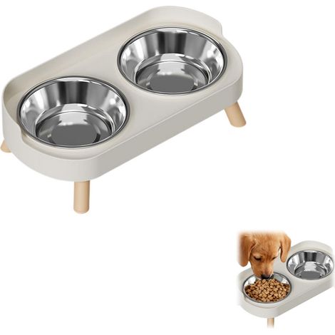 pieza - Comedero y bebedero - Comedero para perros de acero inoxidable con bebedero y bebedero integrados - Cuenco doble antivuelco - Protección para el cuello - Comedero y bebedero