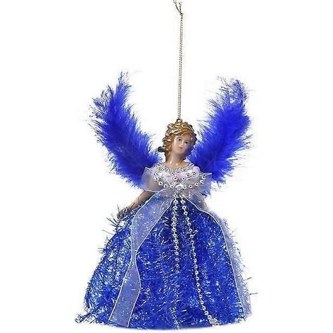 Mini pendentif ange princesse aux ailes argentées pour sapin de Noël, décoration bleue pour la maison (1/5)