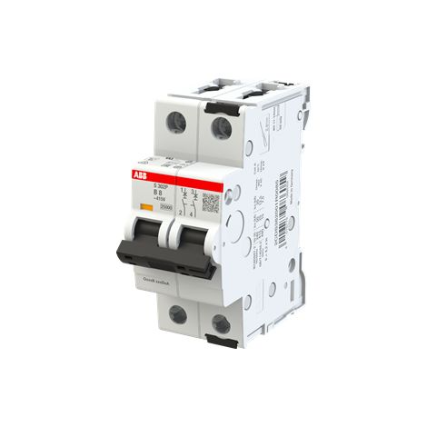 S300P-Disjoncteur 2P-8A-Courbe B-Pdc 25000A-400VAC 25KA-230VAC 50kA-2 modules 2CDS382001R0085 ABB A908605 (1/3)