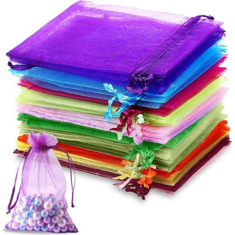 100 sacchettini in organza colorati con coulisse, adatti per vacanze, matrimoni, feste, ecc. (10 x 15 cm) (1/5)