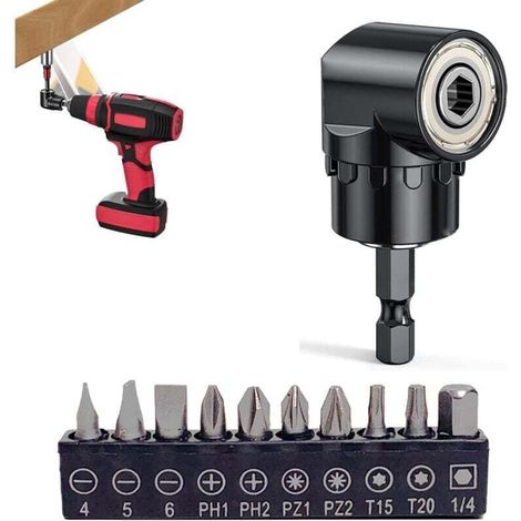 Lot de 11 visseuses d'angle 105° pour visseuse sans fil, embout d'angle, adaptateur de douille, visseuse sans fil, tige hexagonale 1/4" pour les constructeurs (1/4)
