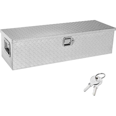 Coffre de rangement en aluminium pour camionnette, 99,1x33x25,4 cm, argenté, avec poignée latérale et clés de verrouillage. (1/5)