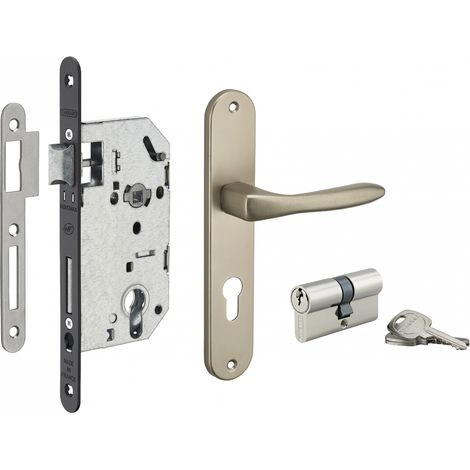 Thirard – Garniture serrure encastrable Monomax NF à cylindre nickelé – Ensemble poignées Héra – Axe 50mm – 3 clés – Coffre en acier embouti (1/5)