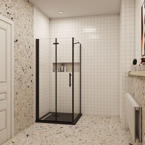 Duschkabinen 6mm NANO ESG schwarze Falttür Eckeinstieg 120x90x195cm Scharniertür Duschabtrennung Dusche (1/5)