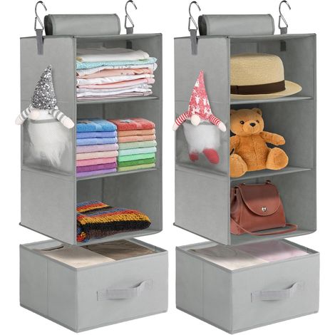 Organisateur De Placard Suspendu - 3 Niveaux - Toile Non Tissée Renforcée - Pour Placard Rv Camper Casier - 58 X 28 X 28 Cm - Gris - 2 Pièces (1/5)