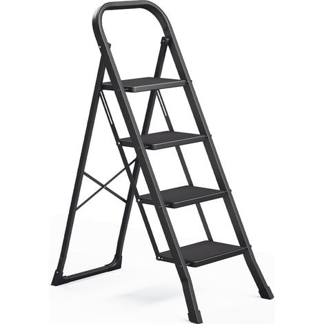 Échelle marchepied pliante 2 marches antidérapant 89 x 45 x 127 cm usage intérieur extérieur en acier noir (1/2)