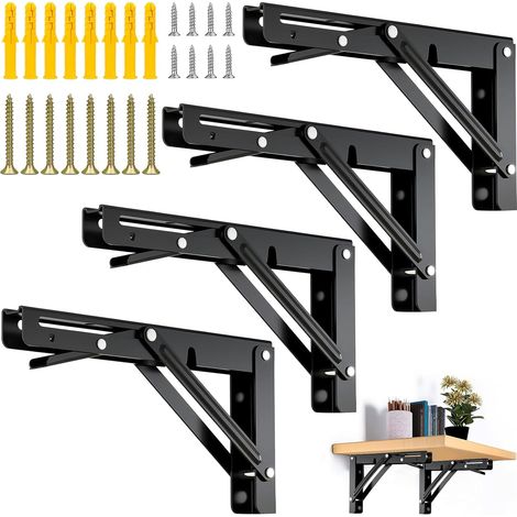 4 Pièces Equerre Pliable, Equerre Etagère 90 Degrés, Capacité de Charge du Support Pliant 60 kg, pour la Maison, la Cuisine, le Bureau, le Mur (1/5)
