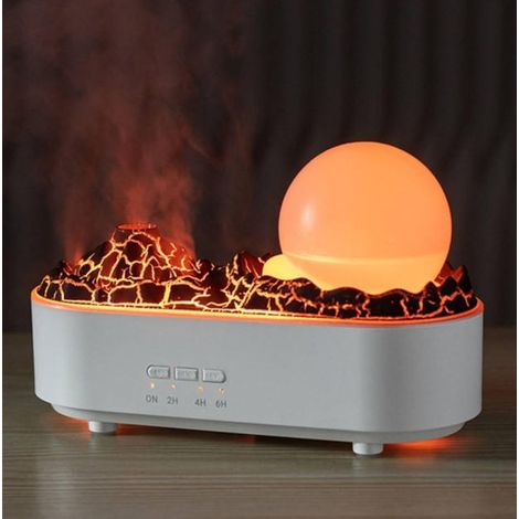 Humidificador de aromaterapia con forma de bola de cristal de plástico con efecto de llama volcánica, depósito de agua de 200 ml, color blanco. (1/5)