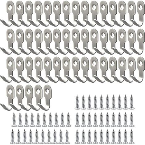 50 Mini-J-Haken mit Schrauben, Edelstahl, für Schlafzimmer, Badezimmer, Küche.