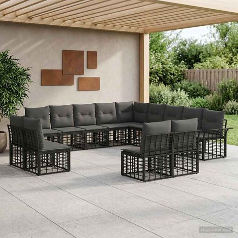 Conjunto de sofás de exterior 13 pcs Negro y Gris oscuro (1/5)