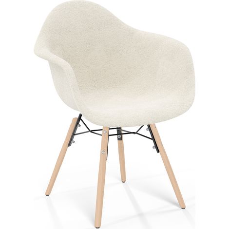 Privatefloor – Chaise scandinave avec accoudoirs – Rembourrée en tissu bouclé – Confort ergonomique – Base en bois clair et acier noir – Dimensions 61x62x82cm
