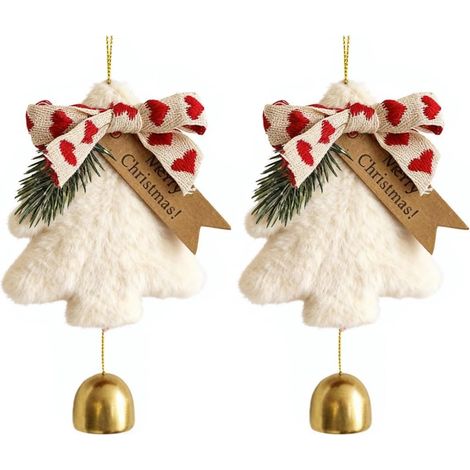 CCYKXA 2-teiliges Set Weihnachtsglocken, Weihnachtsbaumschmuck, Glöckchen mit Plüsch-Weihnachtsbaum, Weihnachtsdekoration zum Schmücken des Weihnachtsbaums (Weiß) (1/5)